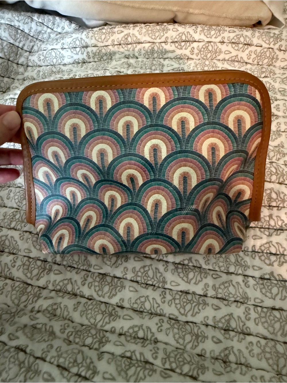 HOBO Teal, Pink & Tan Arched-Scale Cosmetic Pouch